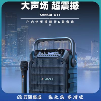 山水（SANSUI）U11无线蓝牙音箱户外大音量广场舞音响小型家用收音机手提便携式带麦克风地摊摆摊喇叭【黑灰色】