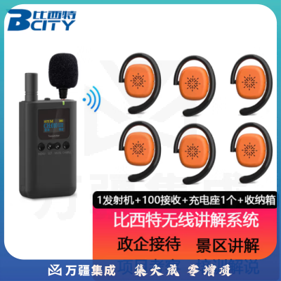 比西特 无线讲解器一对多导游团队多频道讲解景区政企工厂参观展厅解说器挂耳非入耳 1发射机 100接收套装