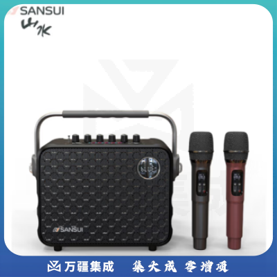 山水（SANSUI）U12手提音响高低音户外蓝牙音箱 大音量广场舞唱歌k歌直播声卡乐器音箱无线双话筒【黑色】