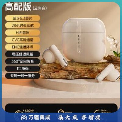 山水（SANSUI）TW82真无线蓝牙耳机 半入耳式音乐耳机 超长续航 适用苹果华为小米 云岩白