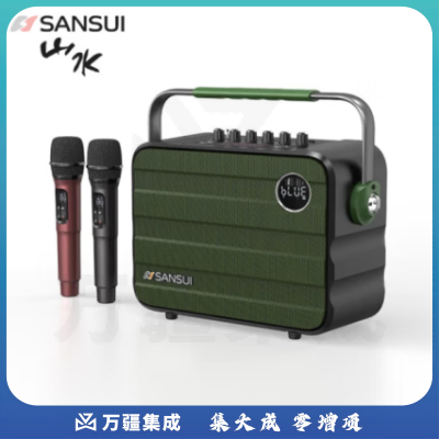 山水（SANSUI）U13无线蓝牙音箱便携式迷你音响车载音乐低音炮乐器扩音器手提家庭卡拉OK低音炮双话筒 绿色