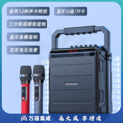 山水（SANSUI）K56便携式手提音响 移动带户外音箱 双无线话筒 【300W大功率+双话筒+声卡音效】
