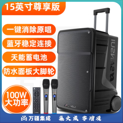 山水（SANSUI）A15 15英寸广场舞音响 便携式移动户外蓝牙拉杆音箱重低音 多媒体会议扩音器带无线麦克风