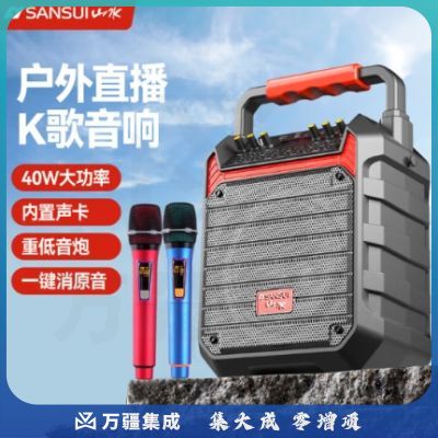 山水（SANSUI）D35广场舞音响户外K歌直播带声卡超重低音炮大音量手提便携式蓝牙音箱小型播放器大功率带双话筒