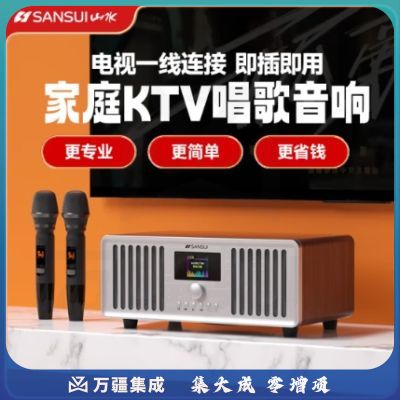 山水（SANSUI）电视k歌麦克风音箱 家庭ktv音响无线话筒影院卡拉OK便携音箱双麦家用唱歌设 T60胡桃色