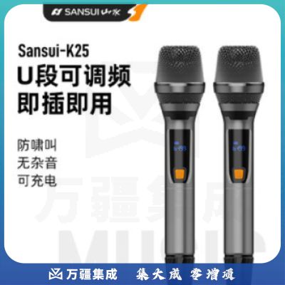 山水 K25 万能无线话筒麦克风家用K歌唱歌一拖二U段带接收器户外音响ktv专用 枪色一拖二