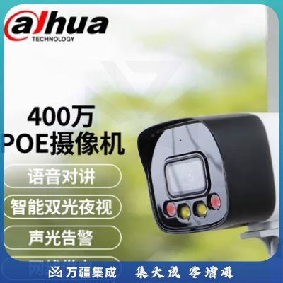 大华监控摄像头室外poe网线供电网络监控器摄像机户外高清夜视枪机摄像头 4MP全彩对讲警戒版 3.6MM 支架