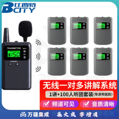 比西特713R无线讲解器导游讲解器一对多旅游博物馆景区讲解无线款耳机译旅游团电子解说 1讲 100人团套装