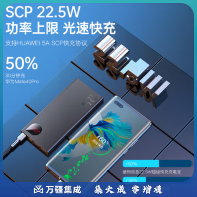 倍思 充电宝20000毫安时 支持苹果PD20W华为22.5w超级快充移动电源 数显金属大容量 PPADM20S黑