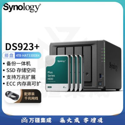 群晖（Synology）DS923  4盘位万兆扩展NAS 网络存储 私有云 团队云 备份网盘 标配 4T酷狼*4