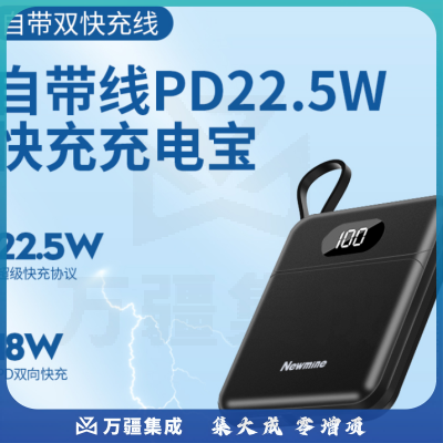 纽曼（Newmine) AL08自带线快充充电宝10000毫安时 苹果Type-c 蓝