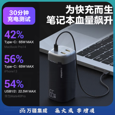 品胜充电宝65W双向快充20000mAh大容量便携小巧户外移动电源适用苹果14/13华为小米手机笔记本电脑兼容45W27W