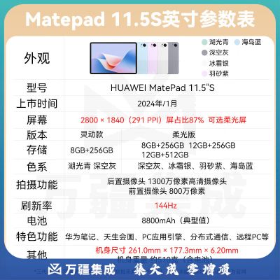 平 板Mate Pad 11.5S  144Hz高刷2.8K全面屏平 板电 脑RX55 柔光版 深空灰 12GB+512GB WiFi 官方标配