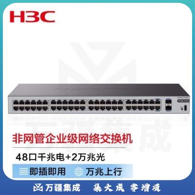 新华三（H3C）48口千兆电+2万兆光纤口非网管企业级网络交换机 机架式网线分流器 S1250FX