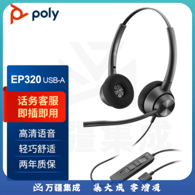 博诣Poly缤特力EP320双耳头戴式电脑办公耳机 话务客服降噪耳麦（USB直连电脑带线控）（TYPE-C款 下到哪请备注）