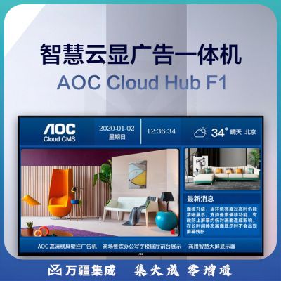 AOC 55F1 55英寸4K横屏壁挂广告机 商场餐饮办公写字楼展厅展示 数字标牌智慧显示屏