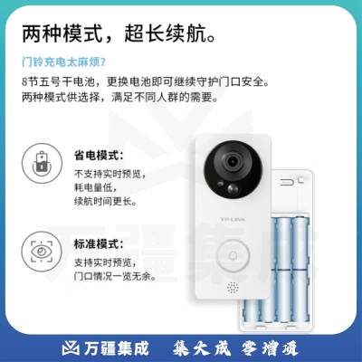 TP-LINK 可视门铃摄像头家用监控 智能门铃对讲电子猫眼 无线wifi远程访客识别视频通话超清夜视 DB52C白