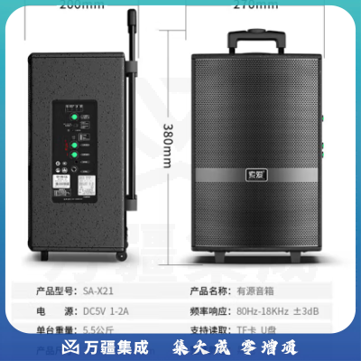 索爱（soaiy）SA-X21 8英寸专业广场舞音响会议音响移动家用户外K歌蓝牙拉杆便携式带无线麦克风扩音器精致露营