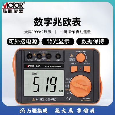 胜利仪器（Victor）绝缘阻测试仪 250v500v1000v 绝缘电阻电工摇表 VC60B（2000MΩ 1000V）