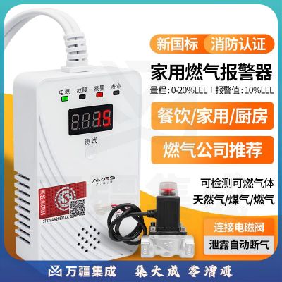 艾科思家用燃气报警器天然气厨房管道可燃甲烷泄漏探测检测仪(带切断阀)