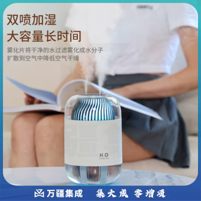 海纳斯（HANASS）D12加湿器双喷头小型办公室桌面大容量家用低音卧室宿舍充电便携空气加湿喷雾夜灯加湿器