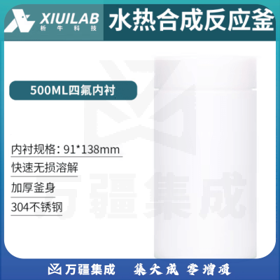 析牛科技 四氟内衬实验室水热合成反应釜配件 500ml四氟内衬