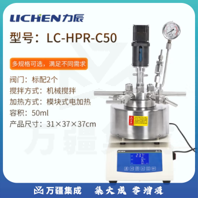 力辰科技（lichen）磁力搅拌高压反应釜 实验室不锈钢电动机械搅拌反应釜 LC-HPR-C50