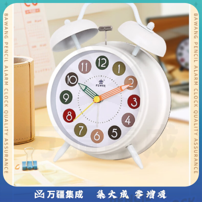 POWER霸王闹钟学生专用起床神器叫醒儿童男女孩宿舍桌面小时钟铅笔黑色
