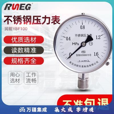 润能（RUNEG） 不锈钢YBF100高温蒸汽压力表304不锈钢 耐腐蚀测压表测水表测液体 0-0.4MPa