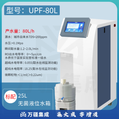 恩谊 超纯水机实验室纯水仪化水机ro反渗透去离子水设备学校净水器 UPF-80L触摸屏
