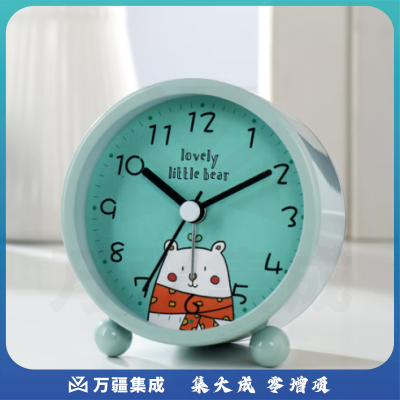 汉时（Hense）儿童小闹钟学生专用起床神器卡通桌面时钟懒人床头闹铃表HA25绿色