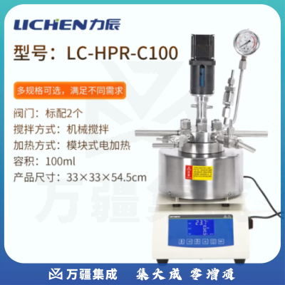 力辰科技（lichen）磁力搅拌高压反应釜 实验室不锈钢电动机械搅拌反应釜 LC-HPR-C100