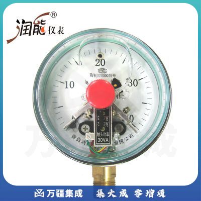 润能耐震磁助电接点压力表YTNXC100自动控制上下限报警指针压力表 信号开关压力表充硅油表 0-0.25MPa