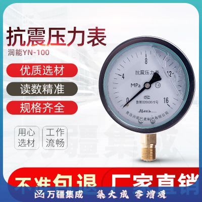 润能耐震压力表YTN100表液压表抗震压力表指针压力表充油压力表 0-0.1MPa