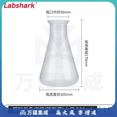 比克曼生物 LABSHARK 塑料锥形瓶实验室三角烧瓶广口带刻度PP耐高温摇瓶 塑料锥形瓶 大口不带盖 500ml（5个起订）
