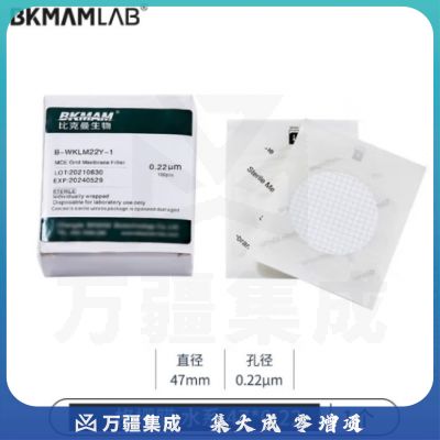 比克曼生物 微孔滤膜水系有机系一次性微量过滤混合滤膜器 【格栅膜水系国产MCE膜】47*0.22μm100片 1盒