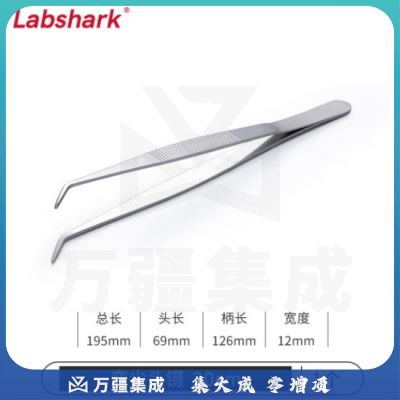比克曼生物 LABSHARK 镊子不锈钢敷料镊加厚平头弯头尖头黑头睫毛拔毛夹子实验室【弯尖头镊】20cm 1个（5个起订）