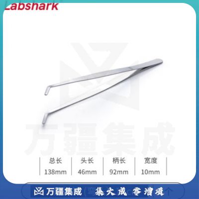 比克曼生物 LABSHARK 镊子不锈钢敷料镊加厚平头弯头尖头黑头睫毛拔毛夹子实验室【弯尖头镊】14cm 1个（10个起订）