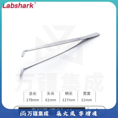 比克曼生物 LABSHARK 镊子不锈钢敷料镊加厚平头弯头尖头黑头睫毛拔毛夹子实验室【敷料镊弯头】18cm 1个（10个起订）
