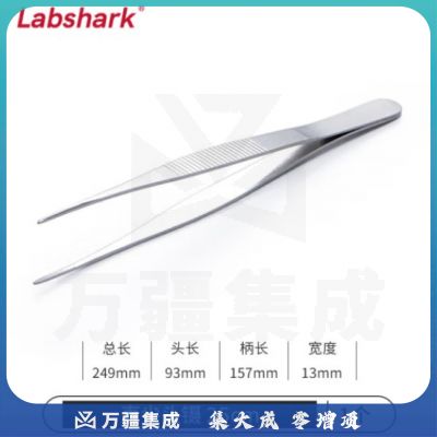 比克曼生物 LABSHARK 镊子不锈钢敷料镊加厚平头弯头尖头黑头睫毛拔毛夹子实验室【直尖头镊】25cm 1个（5个起订）