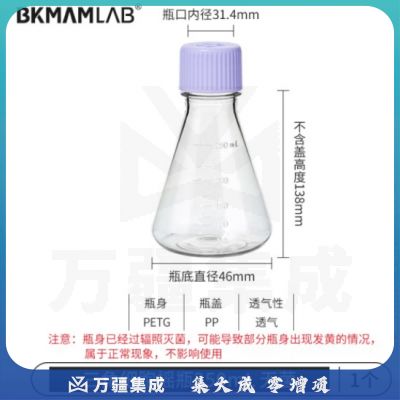 比克曼生物（BKMAM）塑料三角摇瓶无菌细胞摇菌瓶锥形瓶摇菌瓶实验室用培养瓶震荡瓶 250mL 透气盖