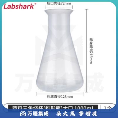 比克曼生物 LABSHARK 塑料锥形瓶实验室三角烧瓶广口带刻度PP耐高温摇瓶 塑料锥形瓶 大口不带盖 1000ml
