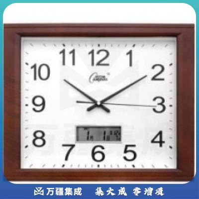 康巴丝(Compas) C2524Y 挂钟 液晶款16英寸创意静音客厅钟表方形简约时钟