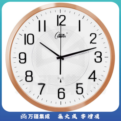 康巴丝 C6891 挂钟 13.6英寸 智能自动对时电波钟表 闪金