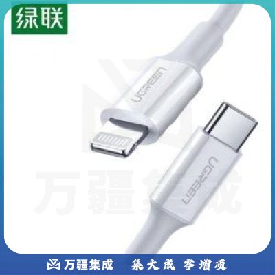 绿联US171 Type-C转lightning转换线 苹果PD快充数据线 MFi认证Type-C通用iPhone手机 0.25米/白色
