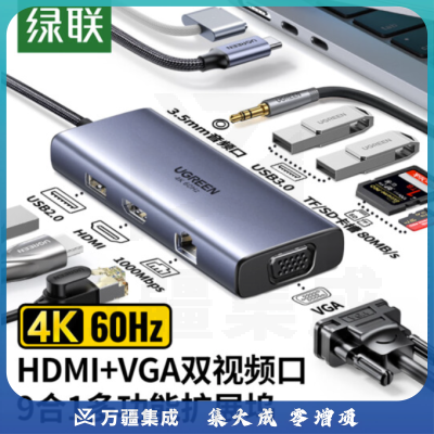绿联Type-C扩展坞 USB-C转HDMI拓展坞4K千兆网卡口网线转接头分线器 50611