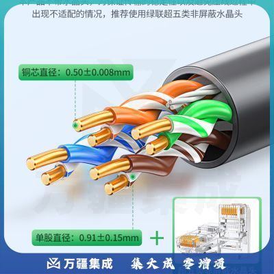 绿联（UGREEN）90752 超五类网线【0.50±0.008mm纯铜】CAT5e千兆非屏蔽箱线 POE供电工程布线灰色200米