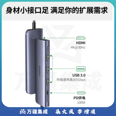 绿联Type-C扩展坞雷电3/4拓展坞苹果电脑转换器USB-C转接头HDMI分线器通用