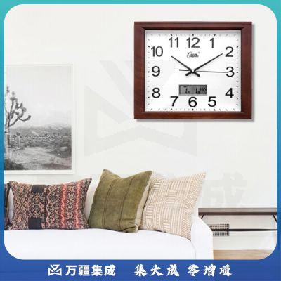 康巴丝(Compas) C2524Y 挂钟 液晶款16英寸创意静音客厅钟表方形简约时钟