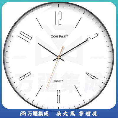 康巴丝（COMPAS）C3219C 挂钟 创意简约钟表客厅静音石英钟表挂墙卧室时钟薄边挂表 黑色